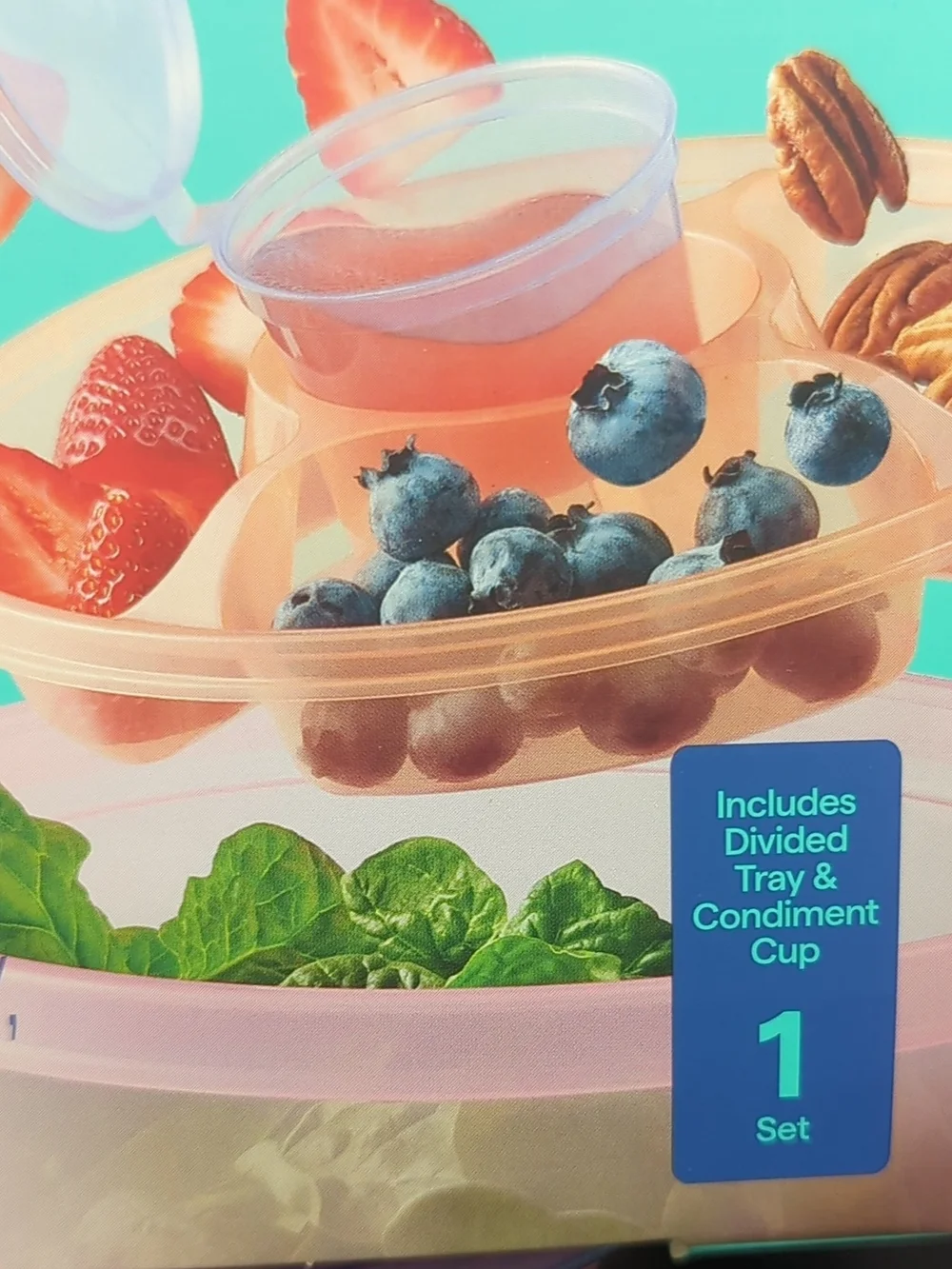 Snap & Store 47 fl oz Salad Container w/Toppings Tray & Dressing Cup w/Lid New